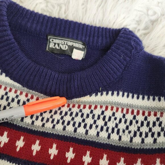 VTG‎ Christopher Rand Men's XL Acrylic Knit Ski Sweater Fairy Isle Birds Eye - Picture 14 of 16